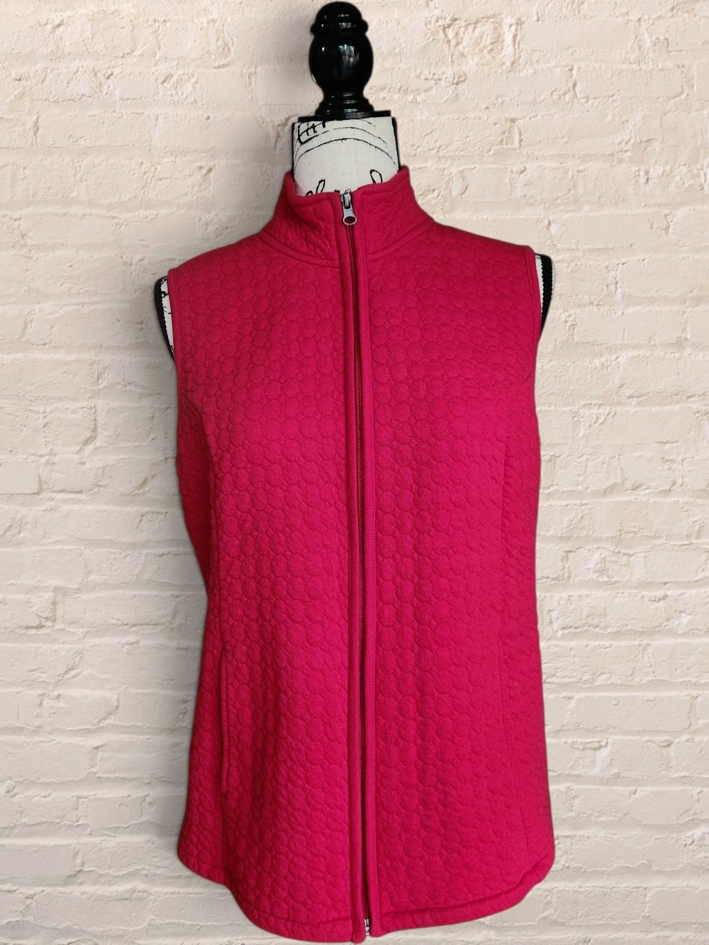 Kim Rogers Red Quilted Zip Front Vest Mock Neck With Pockets PL